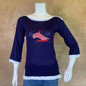 Vtg 60s Nautical Sailboat Boating Knit Top S